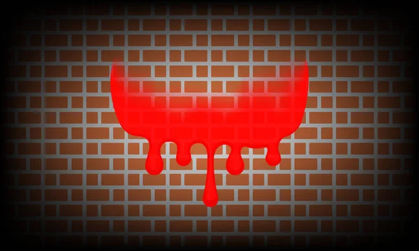 Manchas Sangre Paredes Ladrillo Noche Oscura Pared Sangre Roja Goteando — Vector de stock