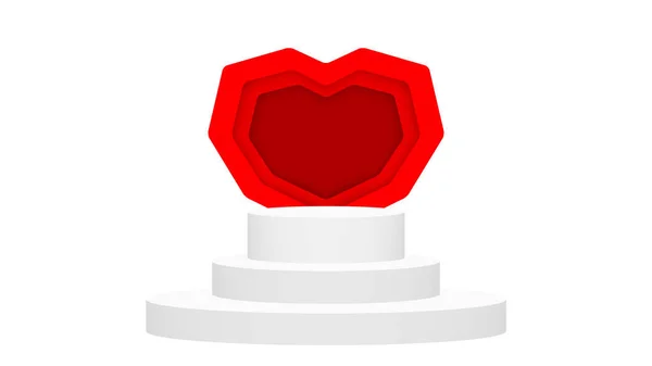 Moderno Pedestal Palco Branco Cinza Luxuoso Coração Vermelho Forma Pano — Vetor de Stock