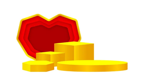 Розкішний Єдестал Золота Червона Форма Серця Золота Єдестална Коробка Показу — стоковий вектор