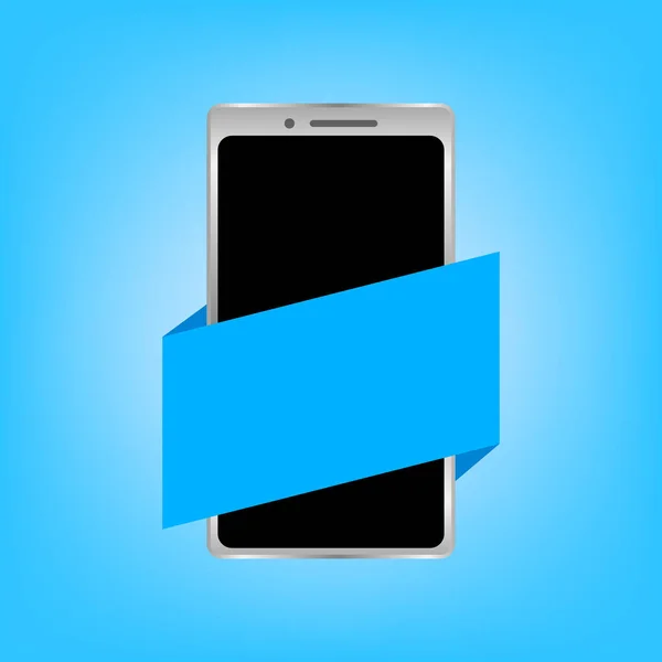 Smartphone Étiquette Graphique Bleu Pour Bannière Isolé Sur Fond Bleu — Image vectorielle