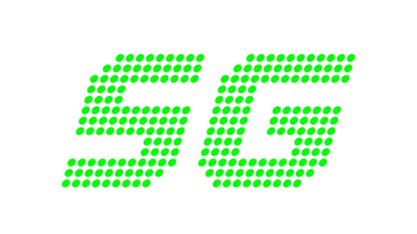 技術の未来のための5Gロゴドットフォント 数字5とGシンボルグリーンビジネスデジタルネットワークのための明るく緑の5Gアルファベットグローバルコンセプト — ストックベクタ