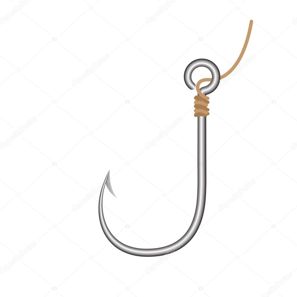 Fishing hook isolated on white background, icon fishing hook, clip art empty fishing hook trap, tackle hook hang for fishing sport
