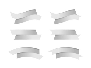 Beyaz arkaplanda izole edilmiş gümüş şerit şekil, element grafik tasarımı için kurdele gri etiket koleksiyonu, etiket alanı metni için kurdele çizgisi gümüşü, sınır şeridi gri kurdele şekli