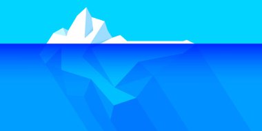 Su ve su altında yüzen buzdağı, sembol iklim değişikliği için okyanusta buzdağı, çevre ve ekoloji konsepti için Kuzey Kutbu 'nda büyük buzdağı, düz bilgi küresel ısınma için buzdağı kutbu