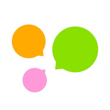 İleti konuşması ve uzay metnini kopyalamak için çember konuşma balonu, beyaz üzerinde izole renkli konuşma balonu, yeşil konuşma balonu turuncu ve pembe, iletişimin şablon konuşma işareti