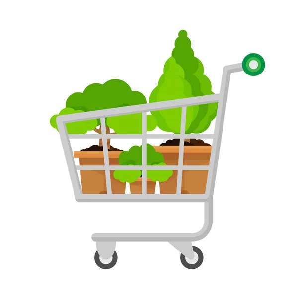 Icon Cart Tree Potted Tree Sales Business Online Illustration Basket — Stock Vector