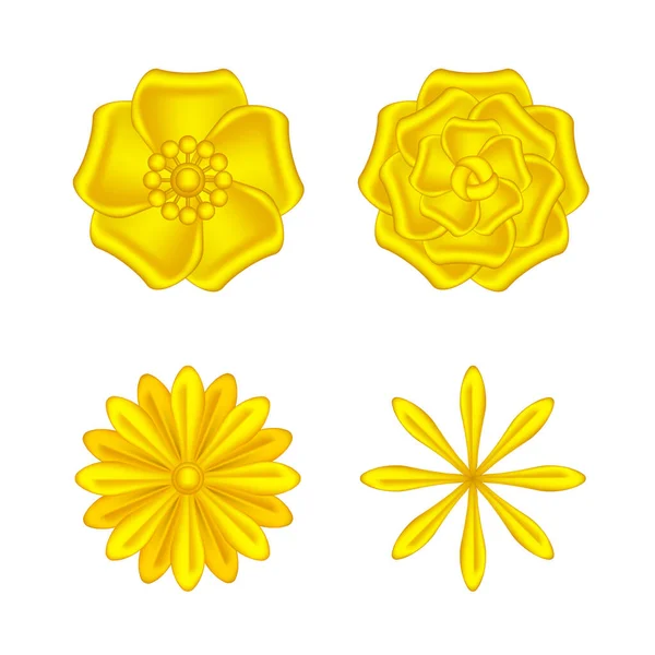 Samling Blommor Guld Utsmyckade Isolerad Vit Bakgrund Lyx Blomma Kronblad — Stock vektor