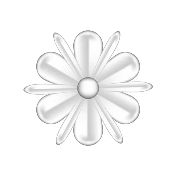 Flores Simples Prata Ornamentado Isolado Fundo Branco Luxo Flor Pétala — Vetor de Stock