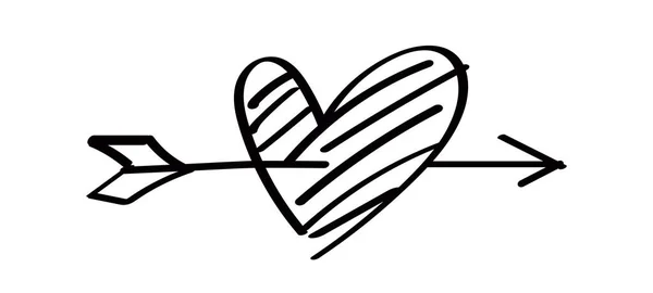 Форма Серця Стрілкою Ізольована Білому Серце Пронизане Стрілою Концепції Дня — стоковий вектор
