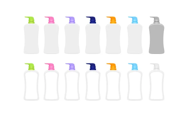 Mock Flaska Plast Förpackning Isolerad Vit Flaska Samling Kosmetiska Behållare — Stock vektor