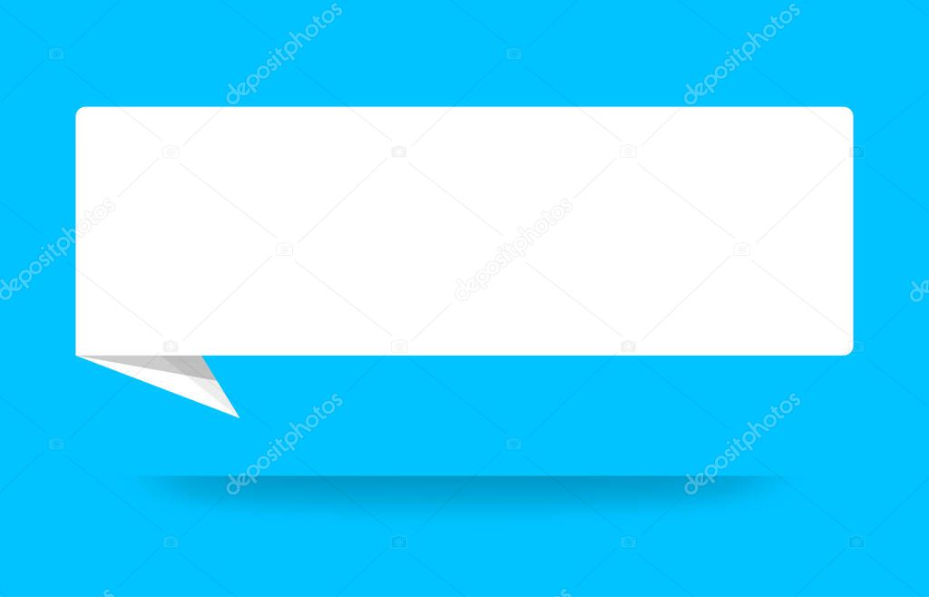 paper white label for speech bubble isolated on blue, banner white with paper label style, speech paper style for talk text, paper label dialog chatting graphic for message sticker, speech text frame