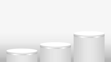 kaidesel silindir dairesi kozmetik gösterisi için 3 adım, podyum dairesi sahne beyaz gri ve gümüş rengi, platform üç adım ve reklam alanı, ürün gösteriminin beş katmanı için podyum