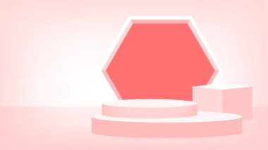 3d sahne kaidesi kırmızı pastel rengi, podyum sahnesi zafer şampiyonu pozisyonu için podyum gösterisi kozmetik ürün gösterisi için kaide kırmızısı yumuşaklığı, ürün yerleştirme veya sunum için daire şeklinde modern duruş