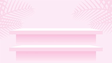 Duvardaki ahşap raf pembe pastel yumuşak renk, modern raf uzay duvarı odasında sergilenmek için, sevimli ve şık masa paneli dekorasyon için, boş masa üstü paneli pembe, arkaplan kopyalama alanı