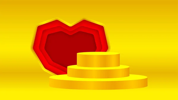Pedestal Lujo Forma Corazón Rojo Caja Círculo Pedestal Oro Para — Vector de stock