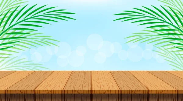 Kokosové Pozadí Listy Dřevěnou Tabulí Dřevěné Prkno Prázdné Kokosový Palmový — Stockový vektor