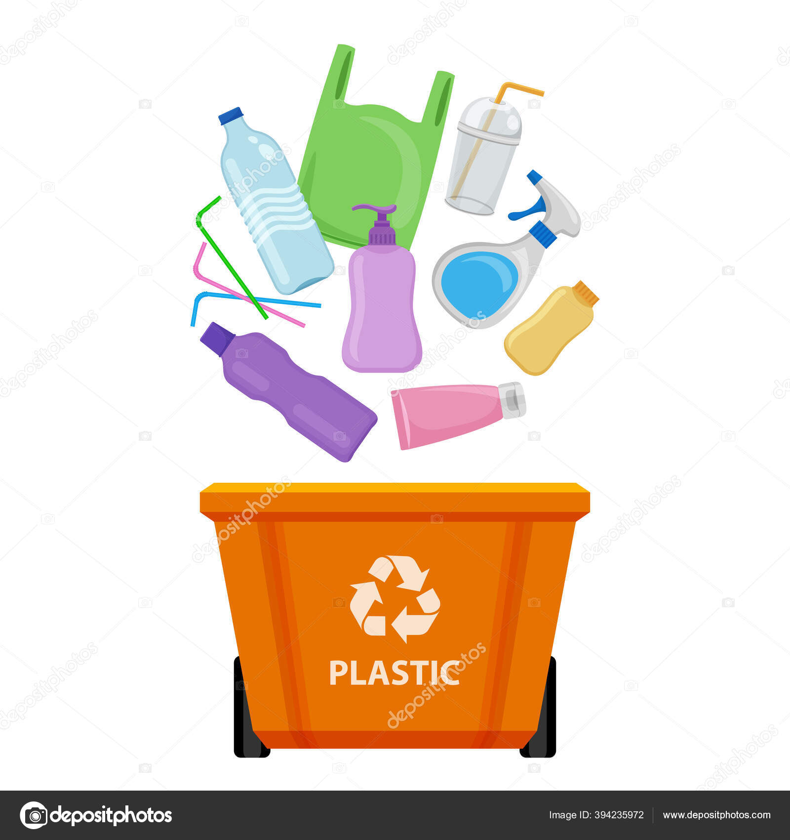 Sampah Plastik Dan Sampah Plastik Daur Ulang Oranye Diisolasi Latar Stok Vektor C Cgdeaw 394235972