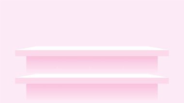 Duvardaki ahşap raf pembe pastel yumuşak renk, modern raf uzay duvarı odasında sergilenmek için, sevimli ve şık masa paneli dekorasyon için, boş masa üstü paneli pembe, arkaplan kopyalama alanı