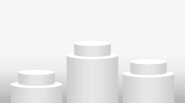 kaidesel silindir dairesi kozmetik gösterisi için 3 adım, podyum dairesi sahne beyaz gri ve gümüş rengi, platform üç adım ve reklam alanı, ürün gösteriminin beş katmanı için podyum