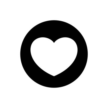 kalp şekli simgesi daire siyahı, düğme grafiği için kalp sembolü, tutku ya da romantik ikon, Sevgililer Günü ve düğün kartı için kalp şekli işareti, beyaz üzerine izole edilmiş mutlu aşk sembolü