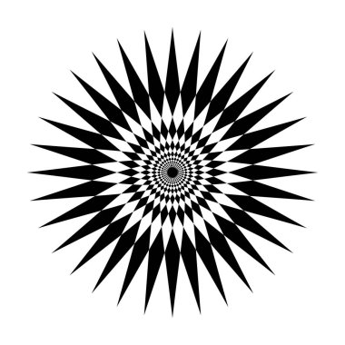 Beyaz arkaplanda izole edilmiş yıldız şekli, yarıçap çizgisi yıldız girdabı ve bisiklet dalgası, optik çizgi dalgası kıvrım siyah daire, dalgaların hareketli eğrisi, çizgi dalgaları yıldız şekilli çizgiler