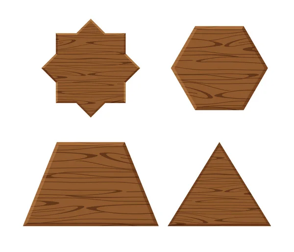 木制木板 白色底座 木制八尖星 梯形木板 深褐色 木制三角形金字塔板 六边形木材 — 图库矢量图片
