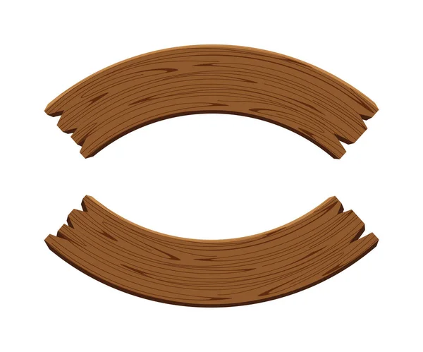 弧形木板 在白色背景上隔离 木板曲线 用于标识和复制空间 木制标志曲线 空木板棕色 用于消息文本 — 图库矢量图片