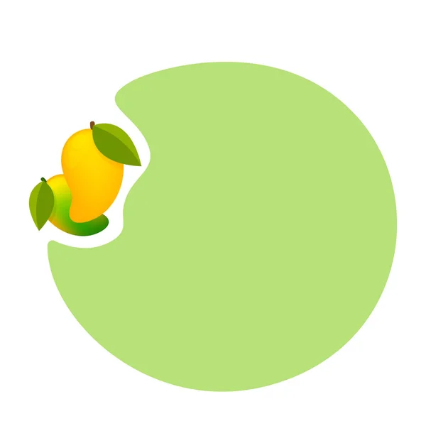 マンゴー熟した果実かわいいと円のフレームコピースペーステキスト バナー広告のための黄色のマンゴーのクリップアート 広告のためのスピーチバブルグリーンパステルで簡単にマンゴー アイコンとフレームのためのイラストマンゴー — ストックベクタ