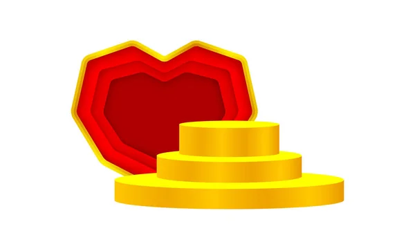 Pedestal Lujo Forma Corazón Rojo Caja Círculo Pedestal Oro Para — Vector de stock