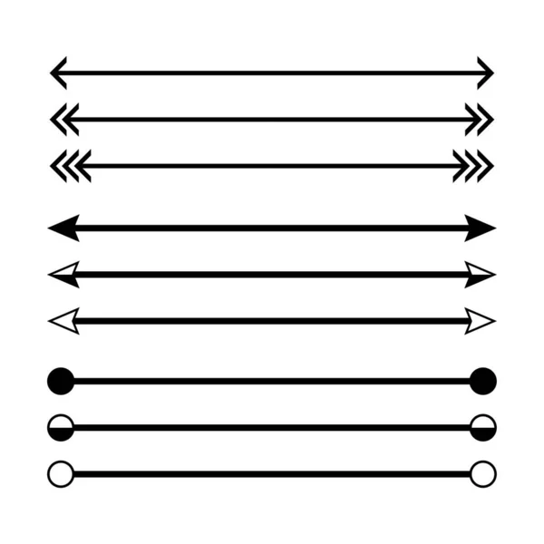 Freccia Linea Orizzontale Impostato Isolato Bianco Linea Freccia Indicare Dimensione — Vettoriale Stock