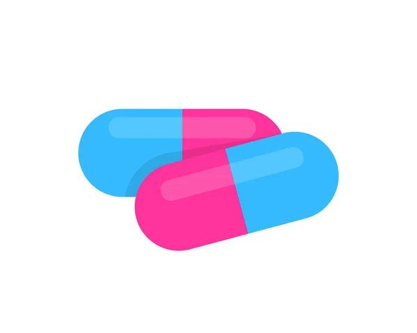 用白色 图标蓝色粉红胶囊 夹艺术胶囊 止痛药 抗生素 维生素等分离的胶囊药物 说明医药扁平的图标 — 图库矢量图片