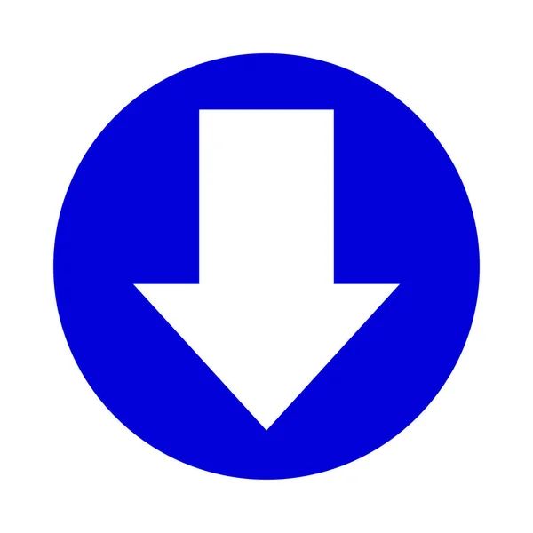 Flèche Pointant Vers Bas Blanc Cercle Bleu Pour Icône Plat — Image vectorielle