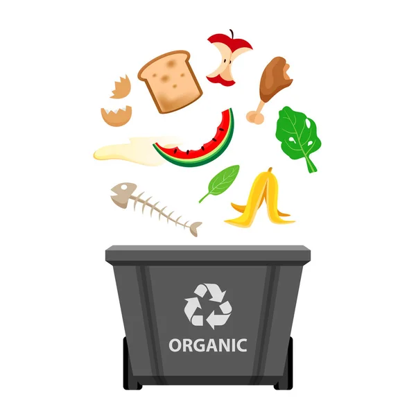 Organický Odpad Šedá Recyklace Plastový Koš Izolované Bílém Pozadí Plastový — Stockový vektor