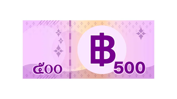 500 Μπατ Χαρτονόμισμα Thai Απομονωμένο Λευκό Thai Νόμισμα Πεντακόσια Thb — Διανυσματικό Αρχείο