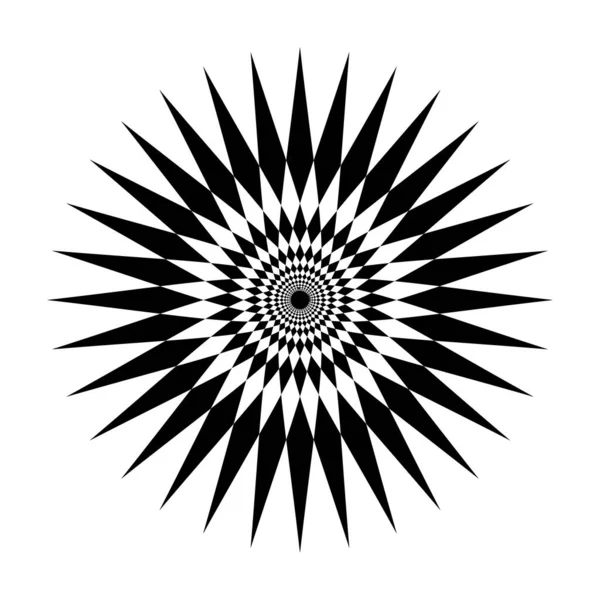 在白色背景上孤立的星形涡旋 艺术线形恒星涡旋和周期波 光学线形恒星涡旋黑圈 线形流波动态运动曲线 线形恒星 — 图库矢量图片