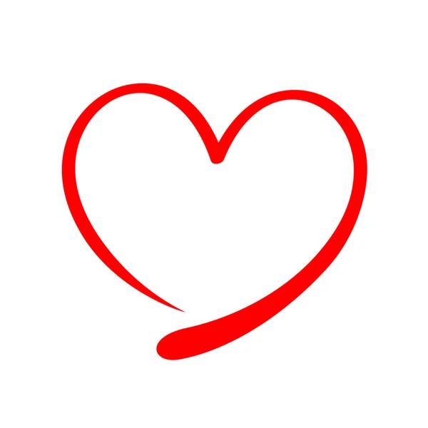 Heart Shape Doodle Red Line Isolated White Frame Heart Shape — Stock Vector