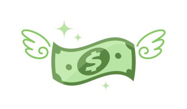 Banknotlar ve kanatlar, ikon para notları ve kanat uçuşu konsepti, sembol dolar banknotları uçar gider, para kaybı, kayıp vergi veya borç konsepti ile para sineği sembolü