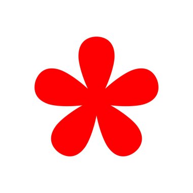 Beyaz arka planda izole edilmiş kırmızı çiçek, toka sanatı için kırmızı çiçek, çocuklar için illüstrasyon çiçeği, kart dekorasyonu için basit çiçek