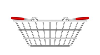 Süpermarket için boş sepet beyaz, alışveriş sepeti, sepet metal yan görünüm.