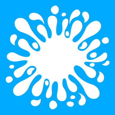 Süt damlası damlası mavi arka planda izole edilmiş, süt damlası damlası beyaz afiş için, süt damlası sade fotokopi alanı için, sıvı damlayan süt sembolü grafik reklam tasarımı için