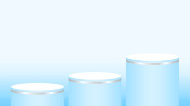 Açık mavi kaide dairesi kozmetik gösterisi için 3 adım, podyum dairesi mavi pastel yumuşak renk, reklam için platform adımları, ürün gösterimi için podyum dairesi, kopyalama alanı