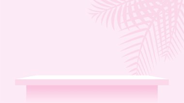 Duvardaki ahşap raf pembe pastel yumuşak renk, modern raf uzay duvarı odasında sergilenmek için, sevimli ve şık masa paneli dekorasyon için, boş masa üstü paneli pembe, arkaplan kopyalama alanı