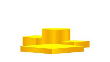 Lüks kaide altın 3D beyaz arka planda izole, kozmetik ürünleri sergisi için altın kaide daire kutusu, lüks zafer pozisyonu için altın podyum sahnesi, ürün yeri için elips standı