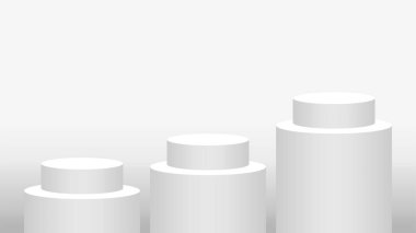 kaidesel silindir dairesi kozmetik gösterisi için 3 adım, podyum dairesi sahne beyaz gri ve gümüş rengi, platform üç adım ve reklam alanı, ürün gösteriminin beş katmanı için podyum