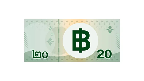 Baht Billets Argent Thai Isolé Sur Blanc Monnaie Thai Vingt — Image vectorielle