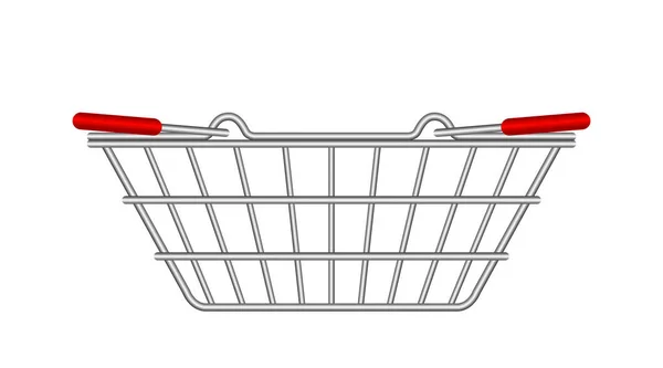Koszyk Pusty Supermarketu Odizolowany Biało Kosz Zakupy Uchwyt Metalowy Widok — Wektor stockowy