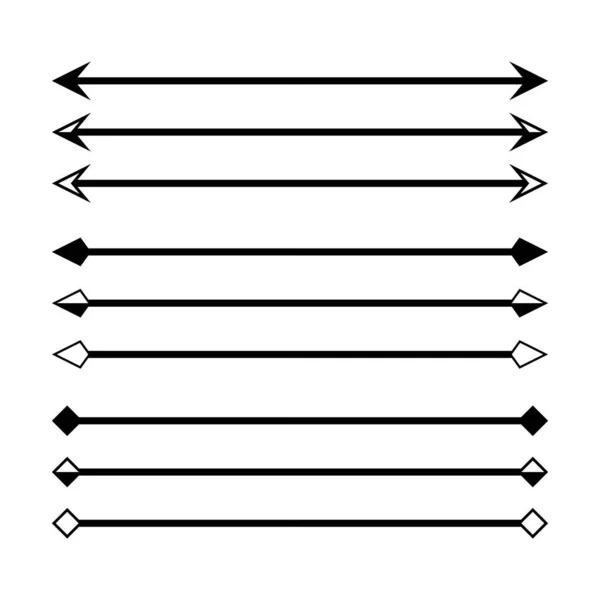 Pijl Horizontale Lijn Geïsoleerd Wit Pijl Lijn Voor Geven Dimensie — Stockvector