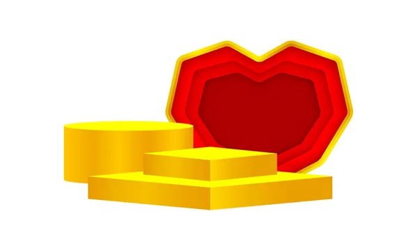 Lyx Piedestal Guld Och Röd Hjärtform Guld Piedestal Cirkel Låda — Stock vektor