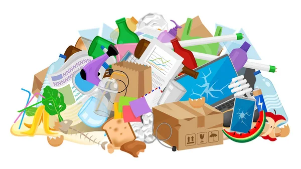 Hromada Odpadků Plast Mnoho Izolovaných Bílých Hromada Odpadků Plast Papír — Stockový vektor