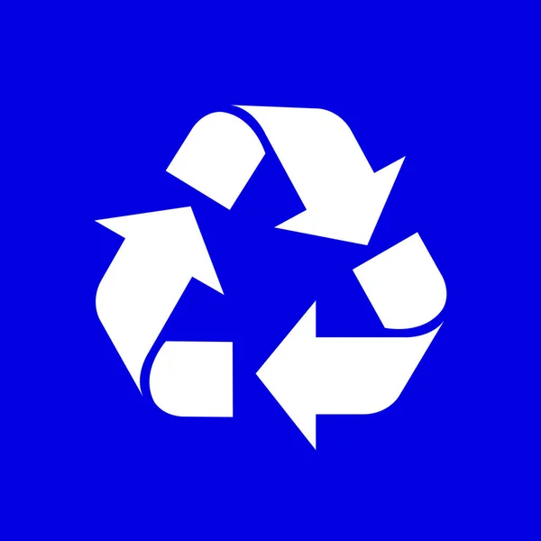 Recycle Symbool Wit Geïsoleerd Blauwe Achtergrond Witte Ecologie Pictogram Blauw — Stockvector